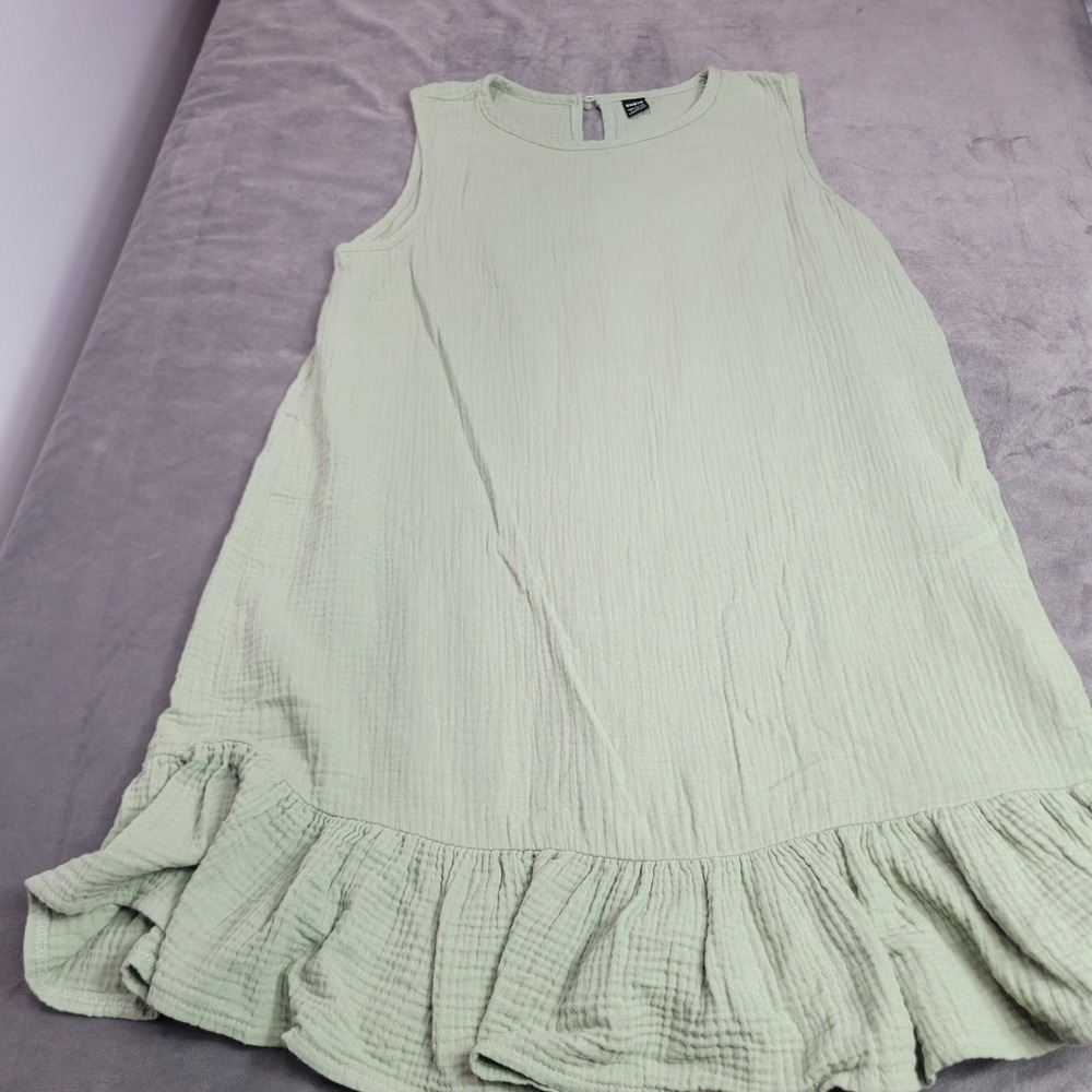 SHEIN Sage Green 100% Cotton Gauze Sleeveless Ruffle Hem Shift Dress Large